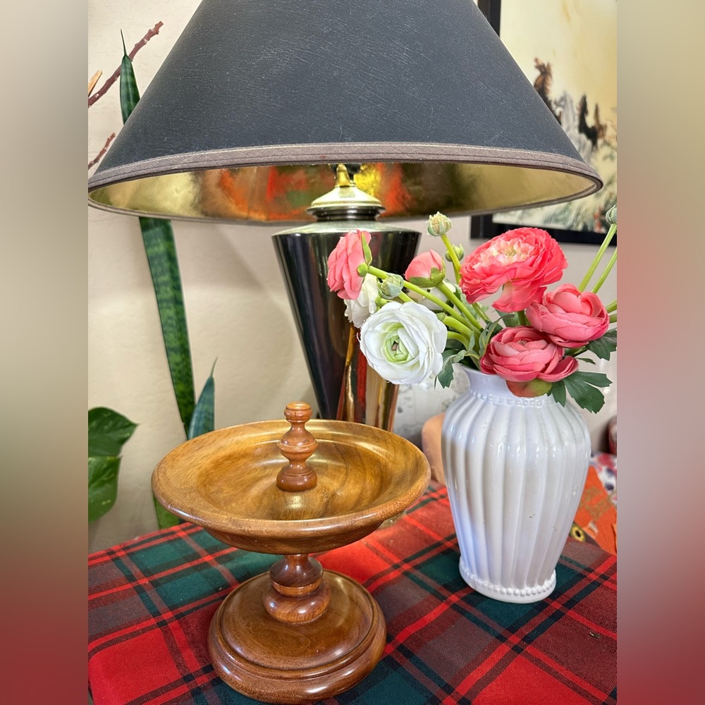 Vintage Pedestal Wood Nut Bowl